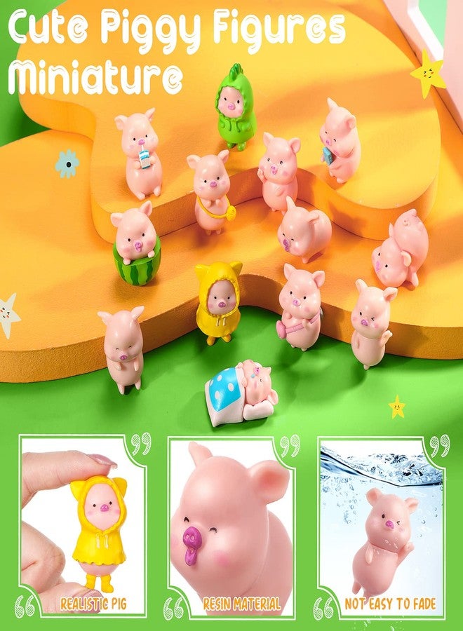 Civaner 13 Pieces Miniature Figurines Pig Cake Toppers Mini Resin Pig Figurines Toys Cute Pink Piggy Garden Miniature Crafts for Birthday Party Decoration, Baby Shower Piggie Theme Party Supplies - Image 2