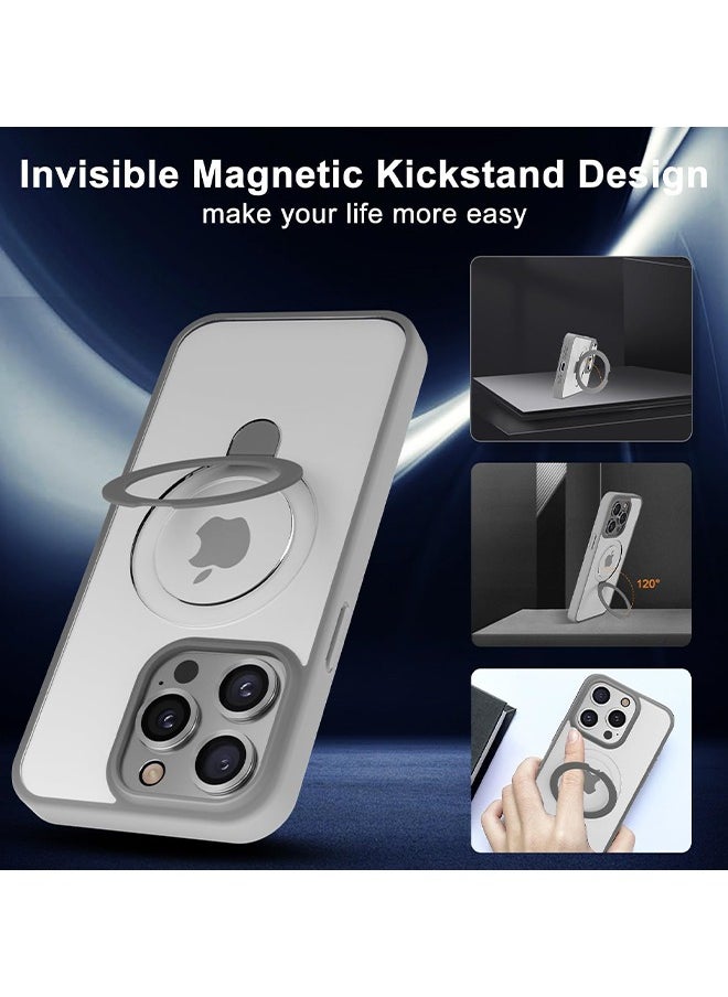HS - Matte Finish Magnetic iPhone 15 Pro Max Case Invisible Kickstand Stand [Compatible With MagSafe][14 FT Drop Protection] Non-Yellowing Shockproof Protective Slim Case Cover - Natural Titanium - Image 1