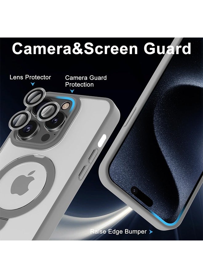 HS - Matte Finish Magnetic iPhone 15 Pro Max Case Invisible Kickstand Stand [Compatible With MagSafe][14 FT Drop Protection] Non-Yellowing Shockproof Protective Slim Case Cover - Natural Titanium - Image 1