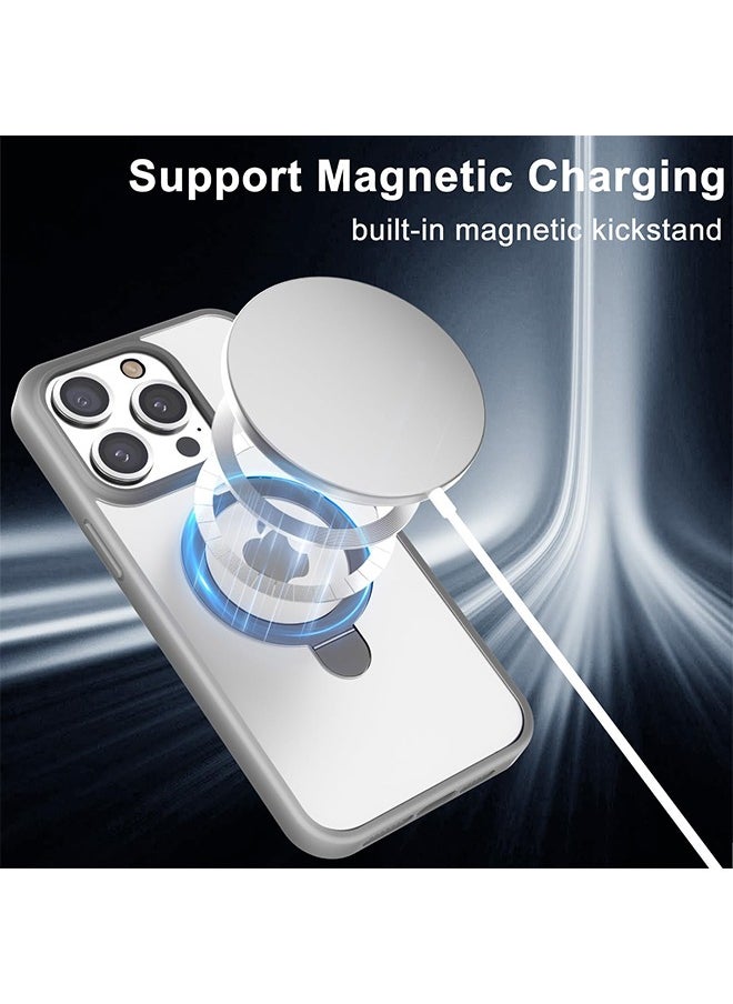 HS - Matte Finish Magnetic iPhone 15 Pro Max Case Invisible Kickstand Stand [Compatible With MagSafe][14 FT Drop Protection] Non-Yellowing Shockproof Protective Slim Case Cover - Natural Titanium - Image 1