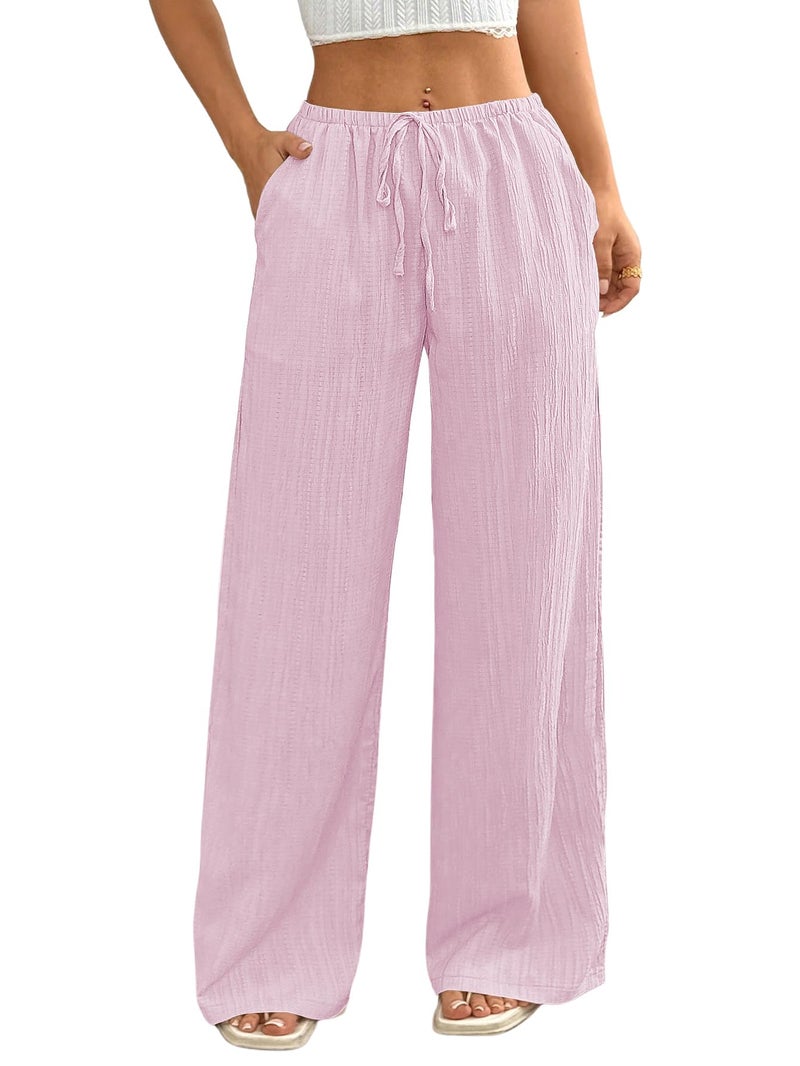 MakeMeChic Women's Casual Wide Leg Pants Summer Beach Palazzo Pants Pink Medium - Image 1