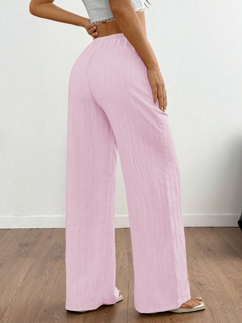 MakeMeChic Women's Casual Wide Leg Pants Summer Beach Palazzo Pants Pink Medium - Image 2