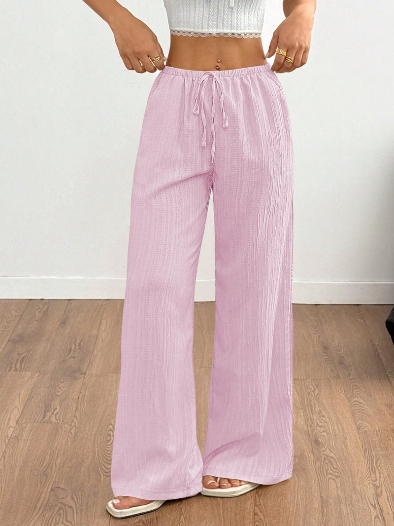 MakeMeChic Women's Casual Wide Leg Pants Summer Beach Palazzo Pants Pink Medium - Image 4