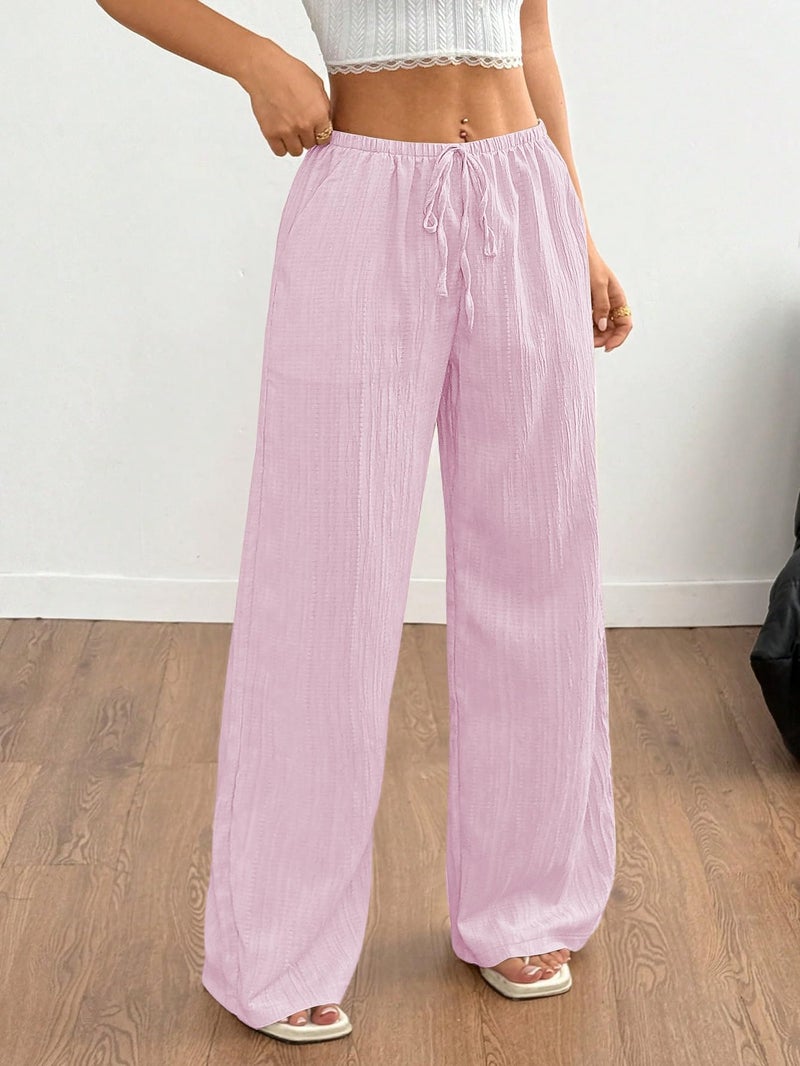 MakeMeChic Women's Casual Wide Leg Pants Summer Beach Palazzo Pants Pink Medium - Image 3