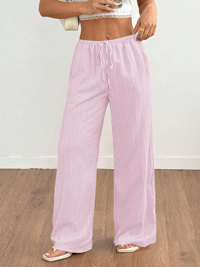 MakeMeChic Women's Casual Wide Leg Pants Summer Beach Palazzo Pants Pink Medium - Image 5