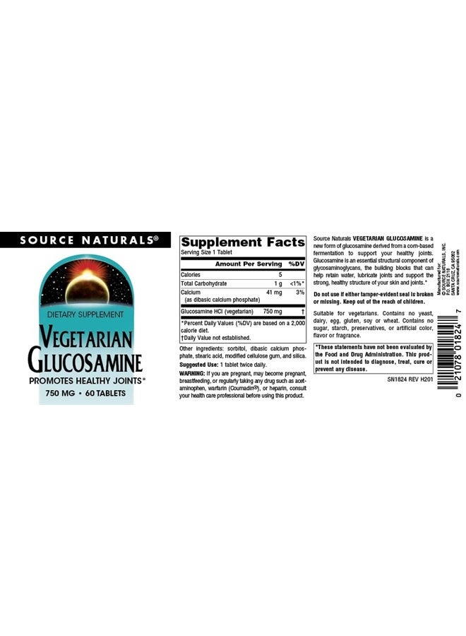 Source Naturals Vegetarian Glucosamine, Promotes Healthy Joints*, 750 mg - 60 Tablets  - Image 4