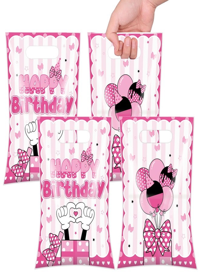 iPartyGo Mouse Party Favors Bags - 50 Pcs Pink Oh Twodles Birthday Decorations Plastic Goodies Candy Bag Bulk with Handles Happy Cute 2nd Bday Themed Gift Pouch Supplies for Two Years Old Kids Girls - Image 2