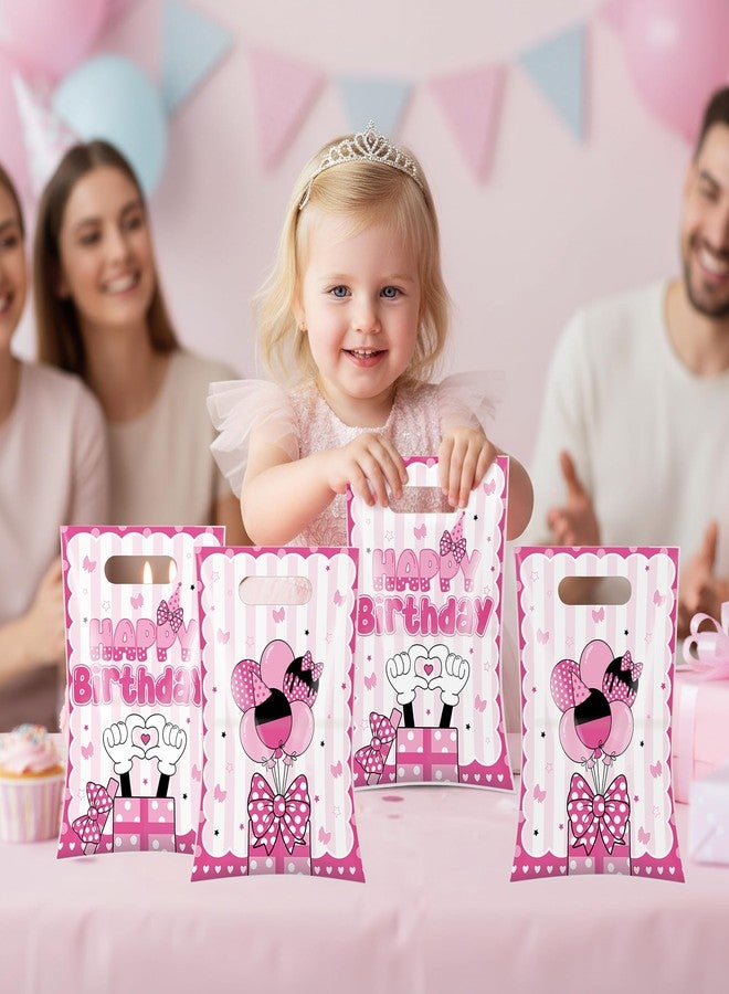iPartyGo Mouse Party Favors Bags - 50 Pcs Pink Oh Twodles Birthday Decorations Plastic Goodies Candy Bag Bulk with Handles Happy Cute 2nd Bday Themed Gift Pouch Supplies for Two Years Old Kids Girls - Image 4