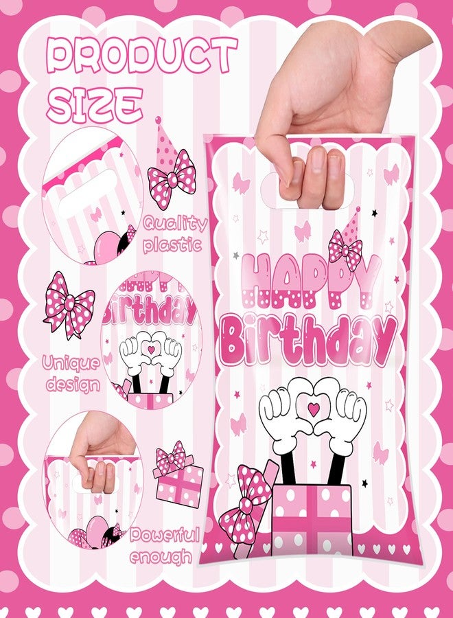 iPartyGo Mouse Party Favors Bags - 50 Pcs Pink Oh Twodles Birthday Decorations Plastic Goodies Candy Bag Bulk with Handles Happy Cute 2nd Bday Themed Gift Pouch Supplies for Two Years Old Kids Girls - Image 5