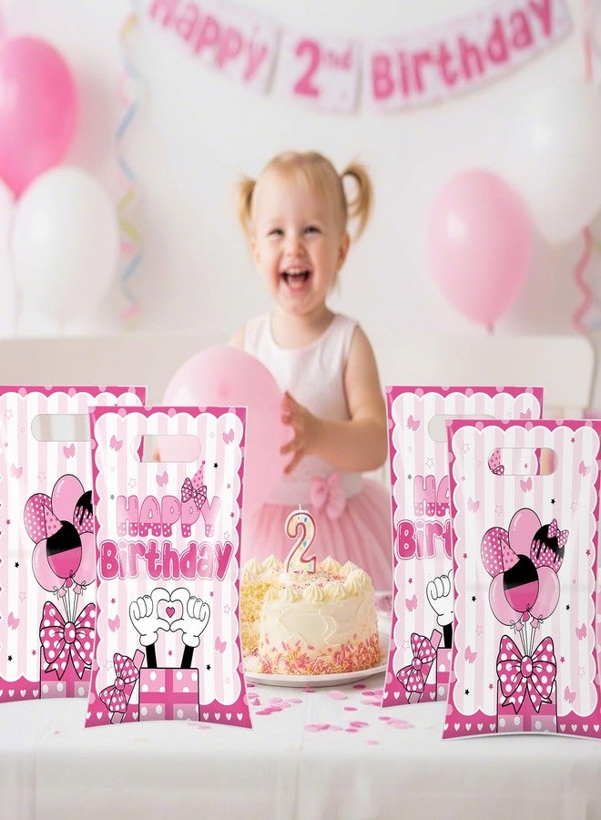 iPartyGo Mouse Party Favors Bags - 50 Pcs Pink Oh Twodles Birthday Decorations Plastic Goodies Candy Bag Bulk with Handles Happy Cute 2nd Bday Themed Gift Pouch Supplies for Two Years Old Kids Girls - Image 3