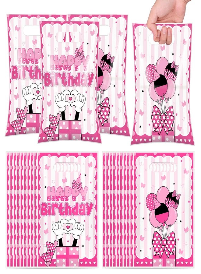 iPartyGo Mouse Party Favors Bags - 50 Pcs Pink Oh Twodles Birthday Decorations Plastic Goodies Candy Bag Bulk with Handles Happy Cute 2nd Bday Themed Gift Pouch Supplies for Two Years Old Kids Girls - Image 1