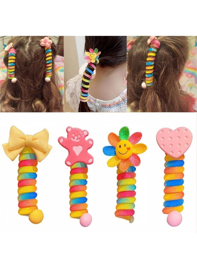 COYRASTH 4 Pcs Colorful Wire Hair Bands for Kids | Spiral Hair Ties Cute Cartoon Ponytail Maker Elastic Braids | Phone Cord Spiral Hair Ties | Hair Accesories for Women Girl - Image 1