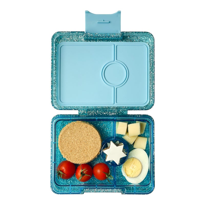 Yumbox Snack Box Leakproof BPAFree 3Compartment Snack Container for Kids Adults Portable Lightweight Easy to Clean Ideal for Fruits Veggies Crackers Dips Glitter Blue