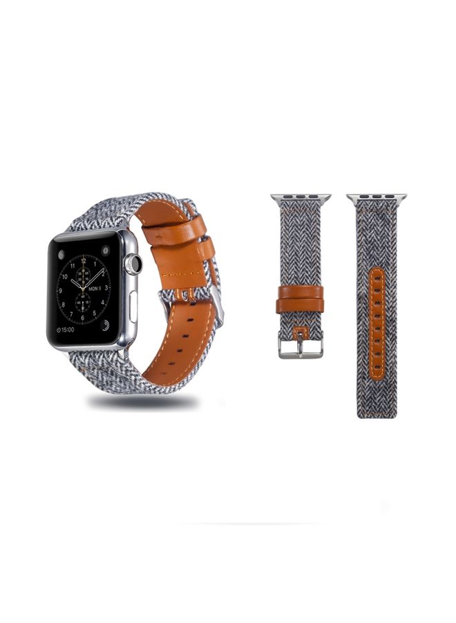 Replacement Strap Cloth+Top-grain Leather Wrist Watch Band for Apple Watch Series 7 41mm / 6 & SE & 5 & 4 40mm / 3 & 2 & 1 38mm