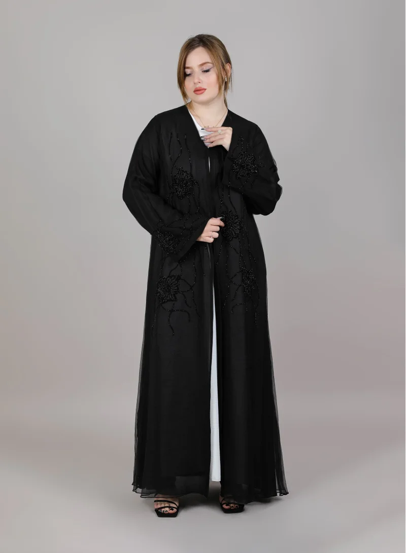 Msquare Black Chiffon Doubled Layered Embroidered Abaya
