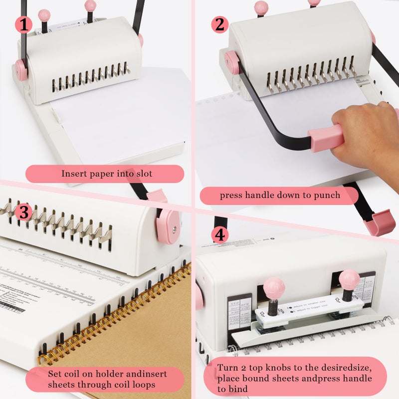 Vabgstu Vagbstu Cinch Book Binding Machine,2:1Spiral Binding Machine with Slide Ruler Compatible with Wire or Spiral Coils,20 Sheet Circular Punch Capacity for DIY Notebooks, Albums, Journals, and Calendars - Image 5