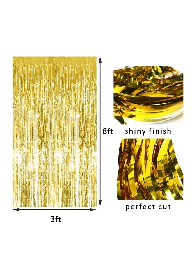 Sharlity 4Pcs 3' X 8' Black And Gold Metallic Tinsel Foil Fringe Curtain Backdrop For Photo Booth Birthday Wedding Graduation Party Decoration  - Image 3