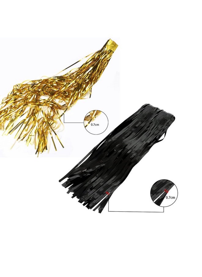 Sharlity 4Pcs 3' X 8' Black And Gold Metallic Tinsel Foil Fringe Curtain Backdrop For Photo Booth Birthday Wedding Graduation Party Decoration  - Image 4