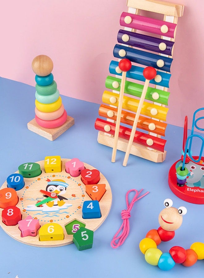 Kids 4-in-1 Early Education Toy Set, Non-Toxic BPA-Free Material, Xylophone + Stacking Tower + Twister + Beaded Clock, Skill-Building for Toddlers 3-6 (Suitable for Middle East Families) - Image 1