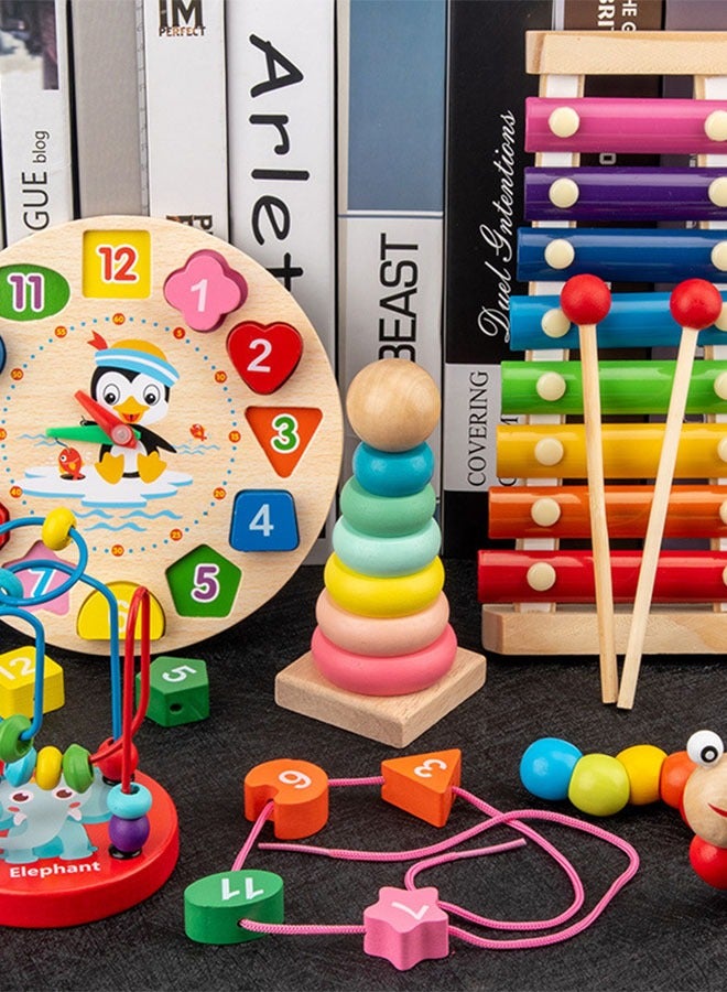 Kids 4-in-1 Early Education Toy Set, Non-Toxic BPA-Free Material, Xylophone + Stacking Tower + Twister + Beaded Clock, Skill-Building for Toddlers 3-6 (Suitable for Middle East Families) - Image 2
