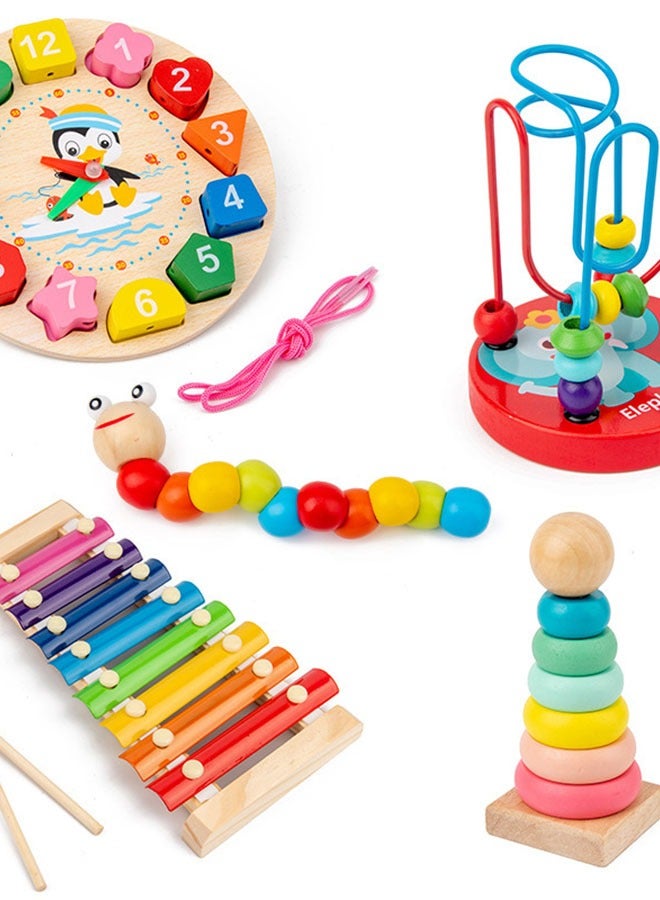 Kids 4-in-1 Early Education Toy Set, Non-Toxic BPA-Free Material, Xylophone + Stacking Tower + Twister + Beaded Clock, Skill-Building for Toddlers 3-6 (Suitable for Middle East Families) - Image 3