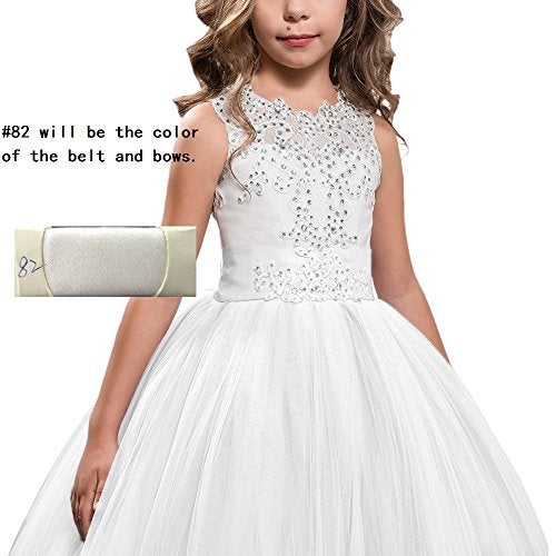 WDE Princess White Long Girls Pageant Dresses Kids Prom Puffy, White, Size 6 - Image 2