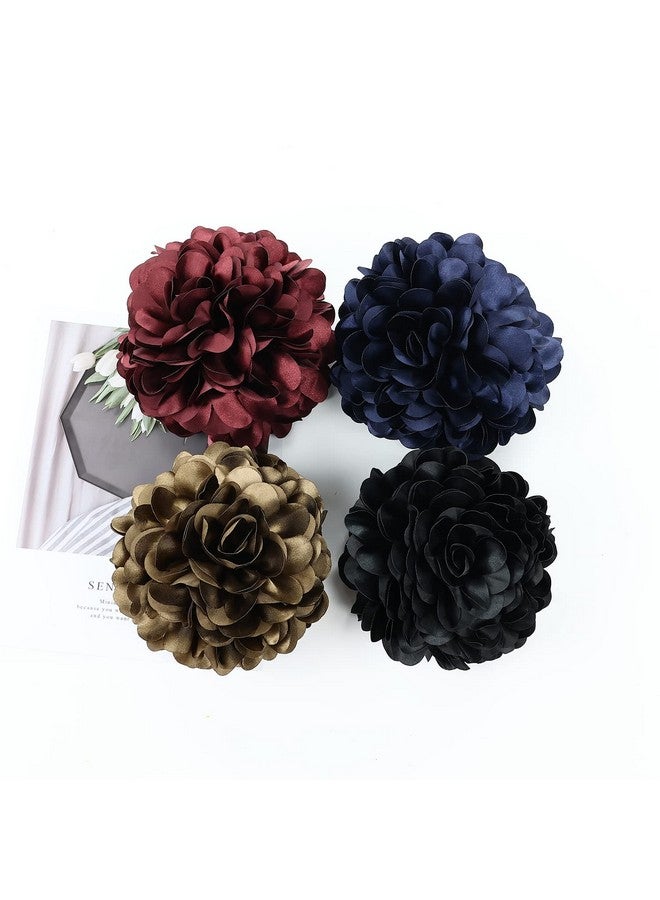 Cinaci 4 Pack Red Navy Blue Black Large Satin Flower Hair Bows Plastic Hair Claws Clips Ribbon Fabric Floral Octopus Jaw Barrettes Clamps Ponytail Buns Holders Thick Hair Accessories For Women Girls - Image 5
