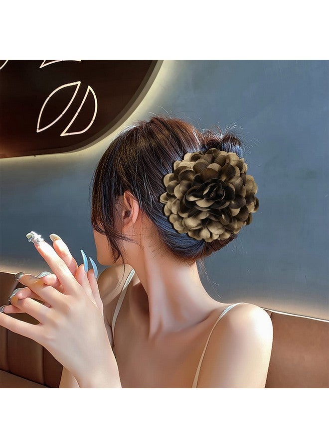 Cinaci 4 Pack Red Navy Blue Black Large Satin Flower Hair Bows Plastic Hair Claws Clips Ribbon Fabric Floral Octopus Jaw Barrettes Clamps Ponytail Buns Holders Thick Hair Accessories For Women Girls - Image 2