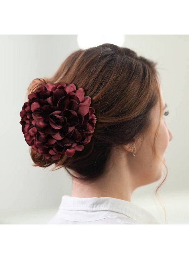 Cinaci 4 Pack Red Navy Blue Black Large Satin Flower Hair Bows Plastic Hair Claws Clips Ribbon Fabric Floral Octopus Jaw Barrettes Clamps Ponytail Buns Holders Thick Hair Accessories For Women Girls - Image 3