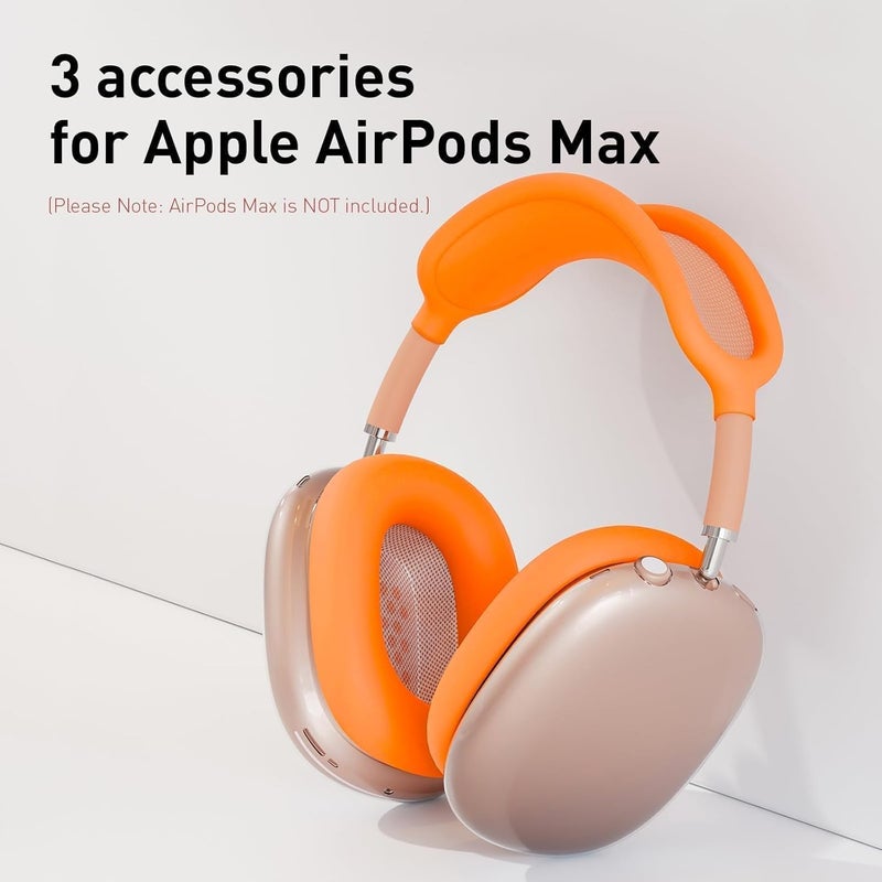 Woyinger Silicone Case Cover for AirPods Max 2/1 (2026/2024/2020),Clear Soft TPU Ear Cups Cover,Ear Pad Cover,Headband Cover for AirPods Max(USB-C/Lightning),Transparent Accessories Set, Bright Orange - Image 2
