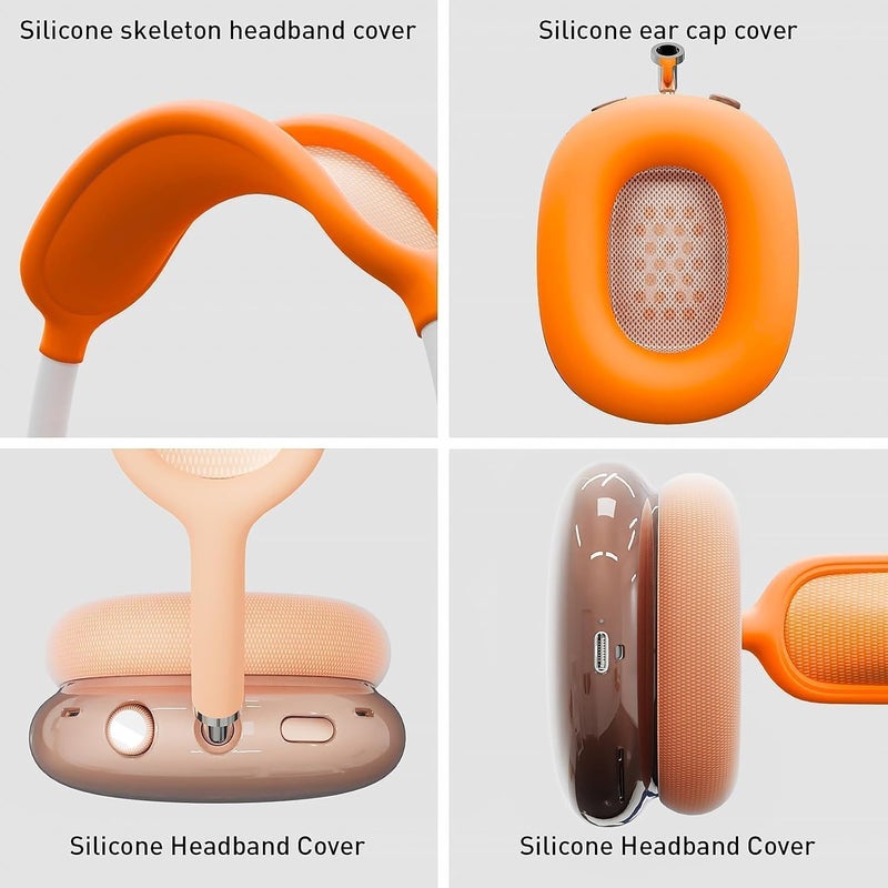 Woyinger Silicone Case Cover for AirPods Max 2/1 (2026/2024/2020),Clear Soft TPU Ear Cups Cover,Ear Pad Cover,Headband Cover for AirPods Max(USB-C/Lightning),Transparent Accessories Set, Bright Orange - Image 3
