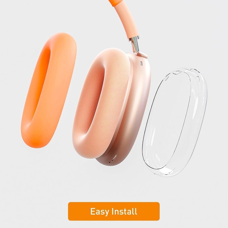 Woyinger Silicone Case Cover for AirPods Max 2/1 (2026/2024/2020),Clear Soft TPU Ear Cups Cover,Ear Pad Cover,Headband Cover for AirPods Max(USB-C/Lightning),Transparent Accessories Set, Bright Orange - Image 5