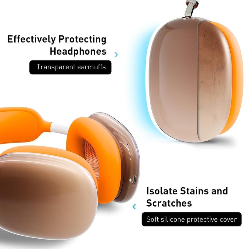 Woyinger Silicone Case Cover for AirPods Max 2/1 (2026/2024/2020),Clear Soft TPU Ear Cups Cover,Ear Pad Cover,Headband Cover for AirPods Max(USB-C/Lightning),Transparent Accessories Set, Bright Orange - Image 4