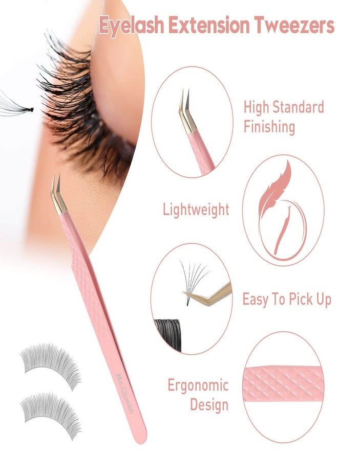 Ms.Queen Eyelash Extension Tweezers Set,Fiber Tip Volume Tweezers Curved 45 90 Degree Angled Tip Lash Tweezers for Mega Volume Mink Lashes - Image 3