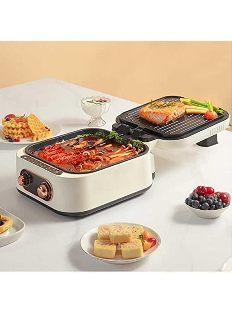Electric Hot Pot 2 in 1, Multifunctional Cooker with Grill and Hot Pot with Adjustable Temperature Control, Stir Fry, Korean BBQ, Noodles, Grill, Nonstick, Dual Power Control Electric Cooker  - Image 1