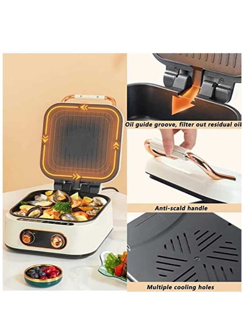 Electric Hot Pot 2 in 1, Multifunctional Cooker with Grill and Hot Pot with Adjustable Temperature Control, Stir Fry, Korean BBQ, Noodles, Grill, Nonstick, Dual Power Control Electric Cooker  - Image 2