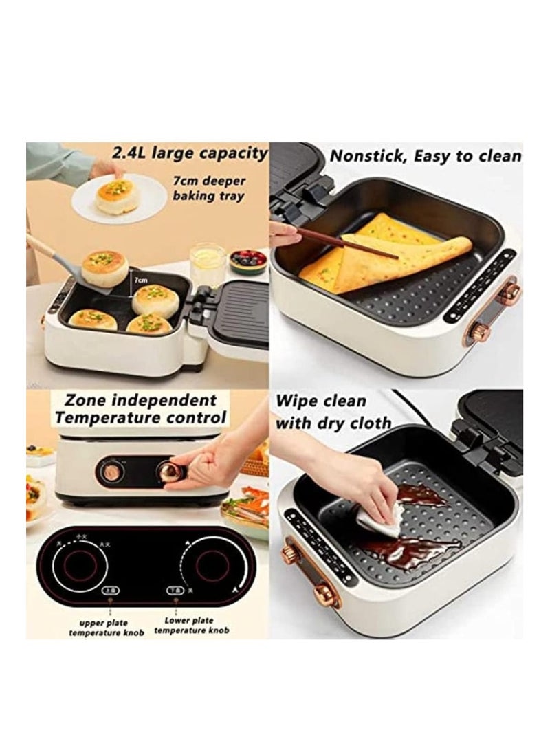 Electric Hot Pot 2 in 1, Multifunctional Cooker with Grill and Hot Pot with Adjustable Temperature Control, Stir Fry, Korean BBQ, Noodles, Grill, Nonstick, Dual Power Control Electric Cooker  - Image 5