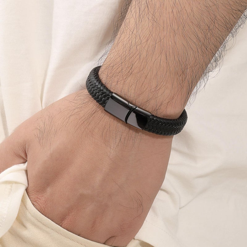 Btysun Boyfriend Valentines Day Gifts, Gifts for Boyfriend Mens Leather Bracelet Easter Basket Stuffers Bracelet for Men Black Braided Infinity Bracelets Birthday Christmas Jewelry - Image 3