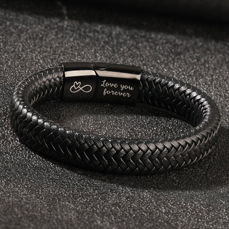 Btysun Boyfriend Valentines Day Gifts, Gifts for Boyfriend Mens Leather Bracelet Easter Basket Stuffers Bracelet for Men Black Braided Infinity Bracelets Birthday Christmas Jewelry - Image 5