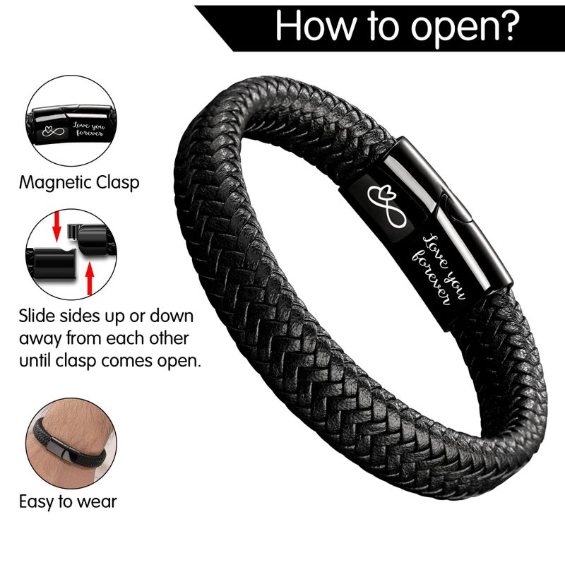 Btysun Boyfriend Valentines Day Gifts, Gifts for Boyfriend Mens Leather Bracelet Easter Basket Stuffers Bracelet for Men Black Braided Infinity Bracelets Birthday Christmas Jewelry - Image 4