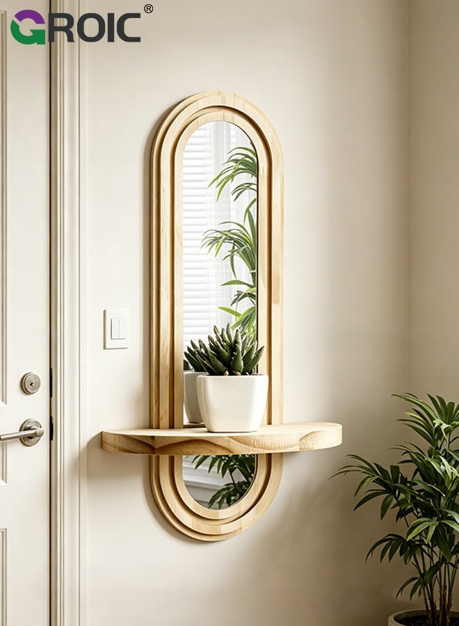 GROIC Wall Mounted Storage Shelf  with Integrated Mirror, Decorative Display for Home And Office, for Home Backdrop Decoration, Plant Display Shelf, Storage Shelf, Bohemian Wooden Shelf - Image 3