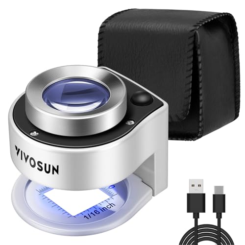 VIVOSUN 30X Rechargeable Loupe Portable Mini Magnifier Desktop Magnifying Glass with 3 LED  3 UV Lights for Jewelry Gems Watches Coins Stamps White