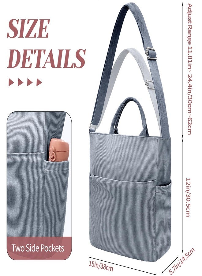 Beurlike Corduroy Tote Bag for Women Large Crossbody Hobo Bags Casual Messenger Shoulder Handbag for Shopping Work（Light Blue - Image 3