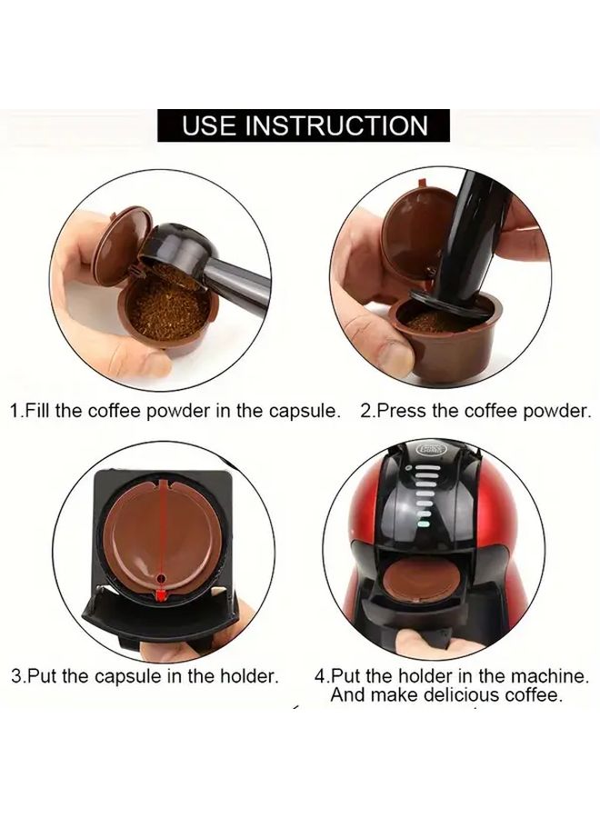 Brown Reusable Coffee Capsule Filter Cups with Spoon Brush 6Pcs Easy Clean Durable Plastic - Image 5