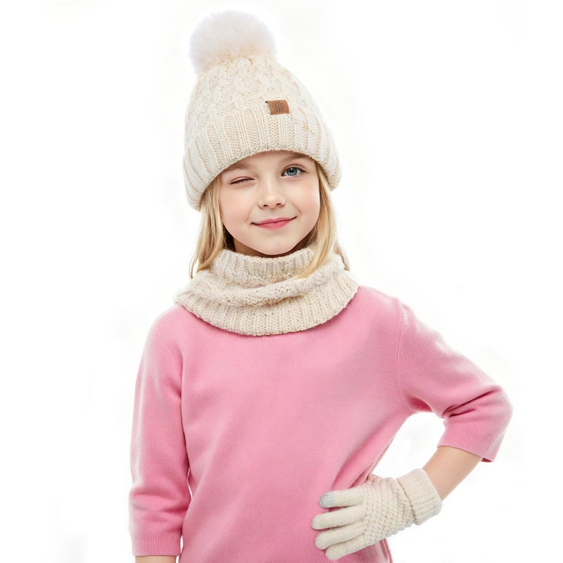 Clothclose 3 Pcs Kids Winter Beanie Hat Gloves Scarf Set, Thick Knitted Warm Toddler Winter Hat Mittens Neck Warmer for Boys Girls - Image 2