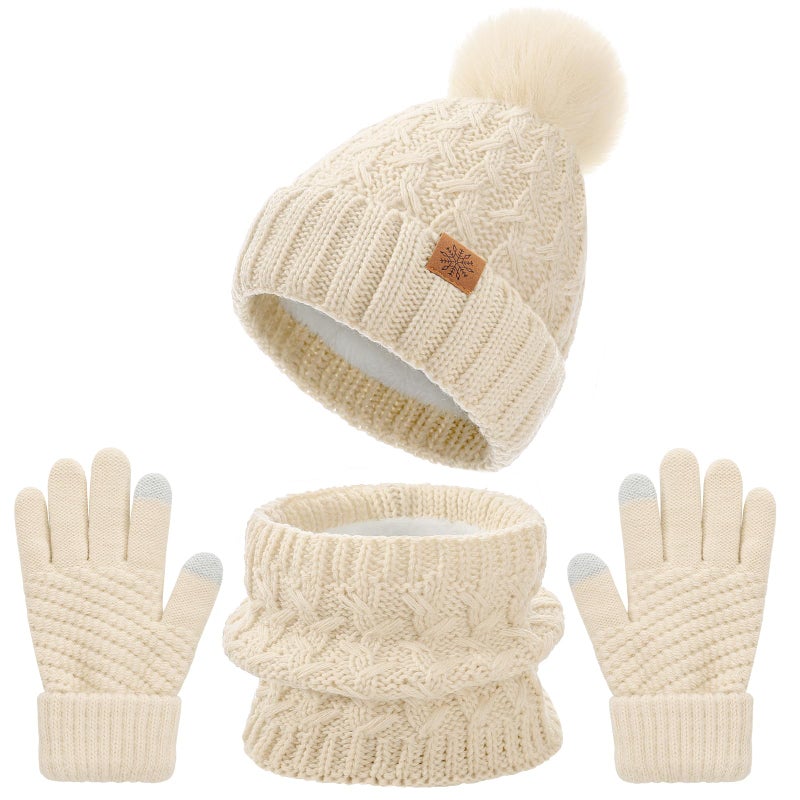 Clothclose 3 Pcs Kids Winter Beanie Hat Gloves Scarf Set, Thick Knitted Warm Toddler Winter Hat Mittens Neck Warmer for Boys Girls - Image 1