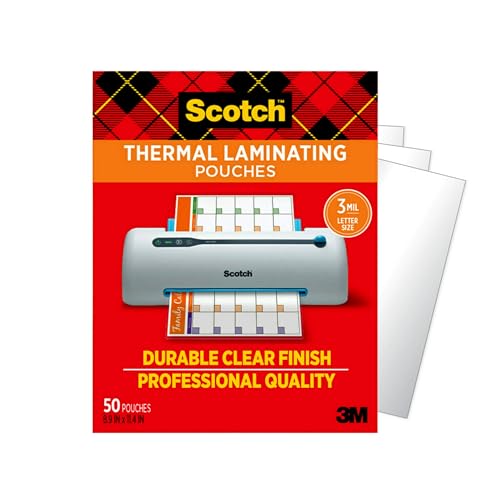 Scotch Thermal Laminating Pouches, 50 Count, Clear, 3 mil., Laminate Homemade Ornaments, Christmas Banners and Gift Tags, Ideal Holiday Supplies, Fits Letter Sized (8.9 in. × 11.4 in.) Paper - Image 1
