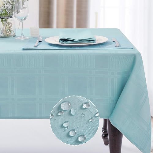JUCFHY Soild Plaid Jacquard Table Cloth Elegance Wrinkle Resistant Contemporary Woven Decorative Tablecloths, Spillproof Soil Resistant Table Cover for Dining/Party/Wedding/Holiday,52 X 70,Turquoise - Image 1