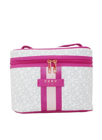 DKNY DKNY Signature Stripe 2.0 Train Case Cosmetic Bag, Travel Make up Bag Small, Small Lightweight Cosmetic Bag Storage Bag, Small Makeup Bag, Travel Toiletry Bag