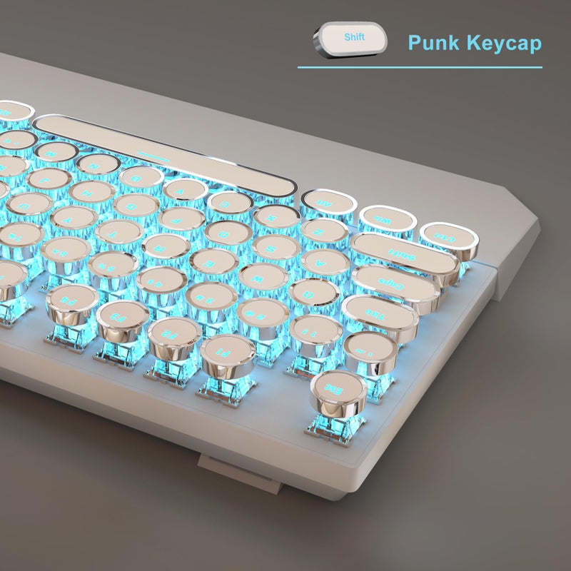 MageGee Typewriter Mechanical Gaming Keyboard and Mouse Combo, Retro Punk Round Keycaps RGB Rainbow Backlit Wired Keyboard for Game and Office, for Windows Laptop PC, Red Switches(White) - Image 3